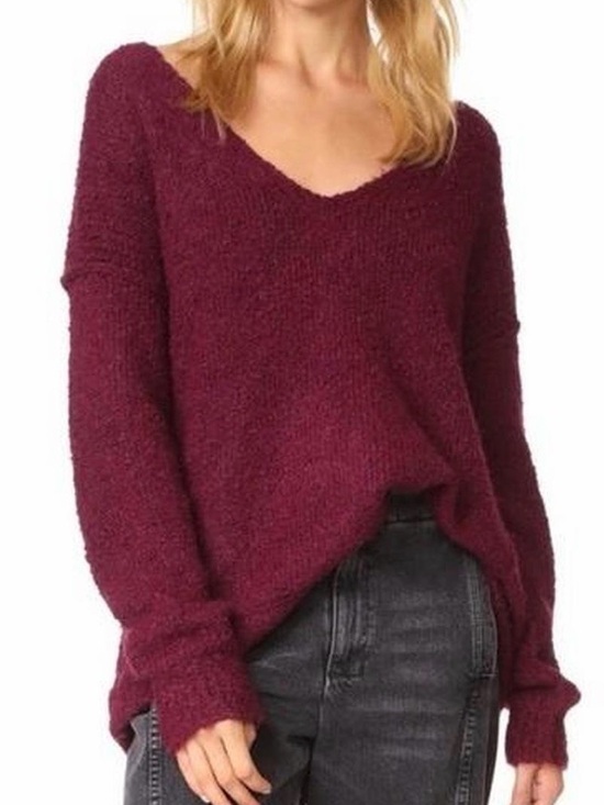Free People Sweaters - Free People Songbird V-Neck Boucle Sweater - Burgundy